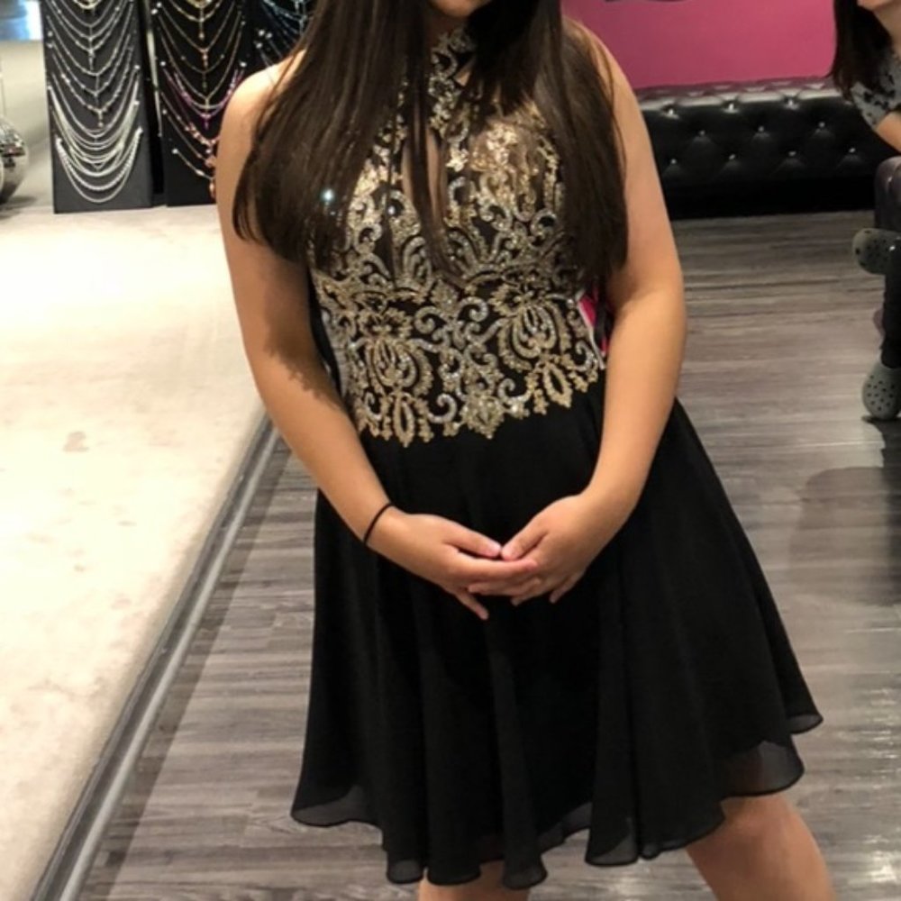 Jovani Embroidered Halter A-Line Dress - Picture 3 of 5